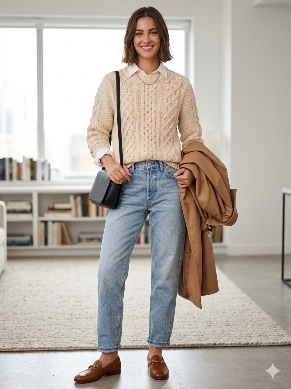 RD Style Cream Cable Knit Fisherman’s Crewneck Sweater